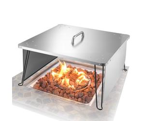 VEVOR Déflecteur de Chaleur pour Foyer 64,5 x 64,5 x 37 cm, Diffuseur de Chaleur Carré pour Brasero à Bois, Acier Inoxydable, avec 4 Pieds Pliables, Poignée, Pare-chaleur de Brûleur, pour Feu de Camp