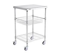 VEVOR Desserte à Roulettes à 3 Niveaux Chariot de Rangement Multifonctionnel en Acier 61x50,8x67,6 cm Charge 213,2 kg Roues Verrouillables 6 Crochets pour Stockage Buanderie Cuisine Restaurant Bureau