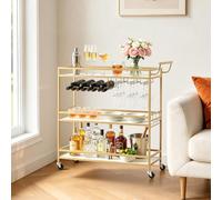 VEVOR Desserte Bar Cuisine, Chariot de Service Polyvalent 3 Niveaux 91x33x93,5 cm, pour Rangement Vins Boissons, Bar Roulant Moderne avec Plateaux en Bois, Range-bouteilles et Porte-verres à Pied