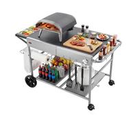 VEVOR Desserte de Jardin pour Plancha, Chariot de Barbecue 136x76x79 cm, pour Préparation de Cuisine BBQ Piques-niques Terrasse Extérieur, avec Roues, Récipients à Épices, Couvercles et Crochets