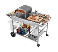 VEVOR Desserte de Jardin pour Plancha, Chariot de Barbecue 136x76x79 cm, pour Préparation de Cuisine BBQ Piques-niques Terrasse Extérieur, avec Roues, Récipients à Épices, Couvercles et Crochets