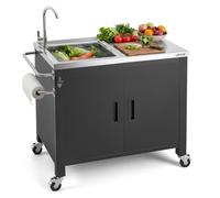 VEVOR Desserte Plancha 96,5 cm Chariot de Barbecue avec Évier et Placard, pour Jardin Terrasse Cuisine en Plein air, Plan de Travail Mobile pour Extérieur Plateau en INOX, Table de BBQ avec Roues