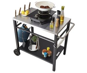 VEVOR Desserte Plancha à 2 Niveaux Chariot de Barbecue avec Grand Plan de Travail en Inox 85 x 55 cm Table de Barbecue sur Roulettes pour Four à Pizza Préparation de Cuisine BBQ Jardin Patio Extérieur
