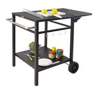VEVOR Desserte Plancha à 2 Niveaux Chariot de Barbecue avec Plan de Travail Pliable Table de Barbecue sur Roulettes pour Four à Pizza Préparation de Cuisine BBQ Jardin Extérieur 87,5 x 55 x 75,5 cm