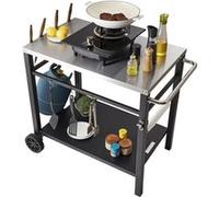 VEVOR Desserte Plancha Chariot 2 Niveaux Plan Travail Inox Roulettes Jardin Patio 85x55cm Noir et Argent