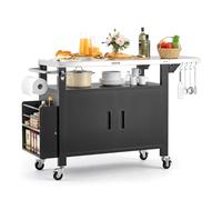 VEVOR Desserte Plancha Extérieure 140 cm, Chariot de Barbecue avec Plateau en Inox et Placard de Rangement, Plan de Travail Mobile pour BBQ Jardin Terrasse Cuisine d'Été, Table de Barbecue à Roulettes