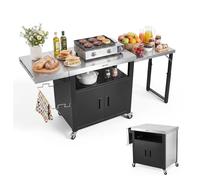 VEVOR Desserte Plancha Extérieure 190 cm Chariot de Barbecue avec Placard, pour Jardin Terrasse Cuisine en Plein air, Plan de Travail Mobile pour Extérieur en INOX avec Plateau Coulissant et Roues