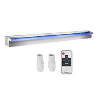 VEVOR Déversoir à Cascade Piscine 90x11,5x8 cm Fontaine Chute d'eau de Piscine Acier INOX avec Bande LED colorée, connecteur de Tuyau, télécommande, résistant à Corrosion pour étang, Jardin extérieur