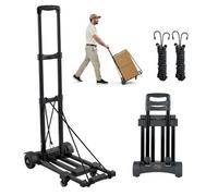 VEVOR Diable Pliant 4 Roues, Chariot à Bagages Pliable, Capacité de Charge 131,5 kg, 2 Cordes Élastiques, Base Extensible, Chariot Utilitaire pour Déménagement, Manutention, à l'Aéroport, Bureau, Noir