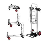 VEVOR Diable Pliant en Aluminium 2-en-1 Diable Chariot de Déménagement de Manutention Charge 181 kg Diable Convertible en Chariot à Plate-Forme Roues Caoutchouc pour Transport Entrepôt Marchandises
