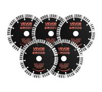 VEVOR Disque Diamant 160 mm Lot de 5, Disque à Tronçonner pour Rainureuse Murale, Alésage 22,2 mm, Segments Diamantés, Noyau en Acier 65Mn, Coupe à Sec et Humide pour Béton, Brique, Ciment et Pierre
