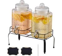 VEVOR Distributeur de boissons (2 x 5,5 L) pour les fêtes Distributeur de jus (en verre) avec robinet anti-gouttes & support métallique Distributeur d'eau pour les restaurants Fêtes, limonade Boissons