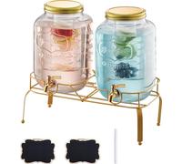 VEVOR Distributeur de boissons (2 x 8 L) pour les fêtes Distributeur de jus (en verre) avec robinet anti-gouttes & support métallique Distributeur d'eau pour les restaurants Fêtes, limonade Thé glacé