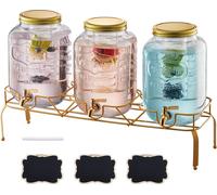 VEVOR Distributeur de boissons (3 x 8 L) pour les fêtes Distributeur de jus (en verre) avec robinet anti-gouttes & support métallique Distributeur d'eau pour les restaurants Fêtes, limonade Thé glacé