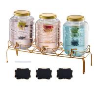 VEVOR Distributeur de boissons (3 x 8 L) pour les fêtes Distributeur de jus (en verre) avec robinet anti-gouttes & support métallique Distributeur d'eau pour les restaurants Fêtes, limonade Thé glacé
