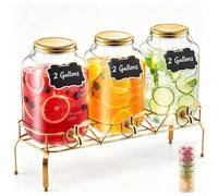 VEVOR Distributeur de Boissons Capacité de 8 L 3PCs, Fontaine à Eau en Verre, Distribution d’Eau Jus Limonade Thé Glacé, avec Support en Métal, Robinet et Infuseur, pour Restaurant Café Hôtel Fête