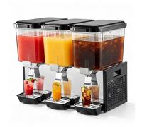 VEVOR Distributeur de Boissons Réfrigérées 3x18 L Fontaine à Jus de Fruits, pour Boissons Fraîches Buffets et CHR, Température de 7 à 12 °C, Fonction Réfrigération et Agitation, Professionnel, en Inox