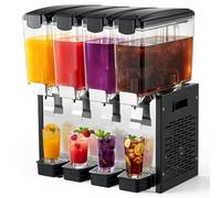 VEVOR Distributeur de Boissons Réfrigérées 4x10 L Fontaine à Jus de Fruits, pour Boissons Fraîches Buffet CHR, 4 Cuves, Température 7-12 °C, Fonction Réfrigération et Agitation, Professionnel, en Inox