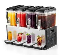VEVOR Distributeur de Boissons Réfrigérées 4x12 L Fontaine à Jus de Fruits | Pour Boissons Fraîches Buffets CHR, 4 Cuves, Température 7-12 °C, Fonction Réfrigération et Agitation, Professionnel, En Inox