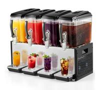 VEVOR Distributeur de Boissons Réfrigérées 4x12 L Fontaine à Jus de Fruits, pour Boissons Fraîches Buffet CHR, 4 Cuves, Température 7-12 °C, Fonction Réfrigération et Agitation, Professionnel, en Inox