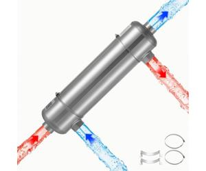 VEVOR Échangeur de Chaleur pour Piscine, Échangeur Thermique, Capacité Thermique 61 kW, en Acier Inoxydable 316L, Système Eau-Eau pour Spa, Bain à Remous, Piscines Intérieures Extérieures, Argent