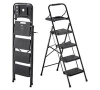 VEVOR Échelle à 4 marches, échelle pliante avec tablette à outils et poignée confortable, échelle domestique, capacité de charge jusqu'à 272 kg, échelle double, marchepied pliant, échelle de sécurité