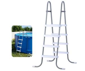 VEVOR Échelle de Piscine Hors Sol 122 cm Échelle de Piscine Acier Carbone avec 4 Marches PP Antidérapantes pour Entrée et Sortie de Piscines Hors Sol, Capacité Charge 136 kg, Forme A, Gris et Blanc