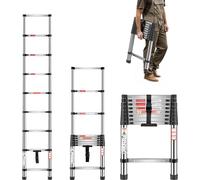 VEVOR Échelle Télescopique, 2540 mm, Escabeau Extensible en Acier Inoxydable, Capacité de Charge 150 kg 75°, Échelle Portable Légère à Rétraction Multi-boutons, pour Réparation de Maison, Camping-car