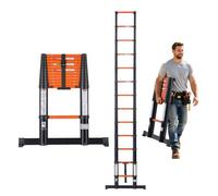 VEVOR Échelle Télescopique 3,8 m, Échelle Extensible en Aluminium, Rétraction à Un Bouton, Charge Max. 150 kg, Marches Antidérapantes, pour Réparations, Peinture, Nettoyage de Fenêtres et Camping-Car