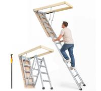 VEVOR Échelle Télescopique Pliable de Grenier en Aluminium Capacité de Charge 158,8 kg 570x1600 mm Extension Polyvalente Légère Portable Hauteur d'Installation 2,9 m-3,7 m pour Grenier, Bureau, Maison
