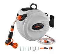 VEVOR Enrouleur tuyau arrosage mural 20 m x 12 mm – pivot 180°, rembobinage auto, buse 9 modèles