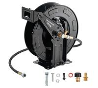 VEVOR Enrouleur de Tuyau pour Nettoyeur Haute Pression 15,2 m x 9,5 mm, Dévidoir Rétractable Acier, Montage sur Mur, Sol, Pression 275,8 bar, Enroulement Automatique pour Lavage Voiture, Sol, Jardin