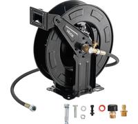 VEVOR Enrouleur de tuyau pour nettoyeur haute pression, 15,2 m x 9,5 mm, enrouleur de tuyau en acier, max. 275 bar, enroulement automatique, montage mural/au sol flexible pour le lavage de voiture, le