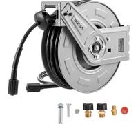 VEVOR Enrouleur de tuyau pour nettoyeur haute pression, 19,8 m x 6,35 mm, enrouleur de tuyau en acier, 220 bar max., enroulement automatique, montage flexible au mur/sol pour le lavage de voitures, le