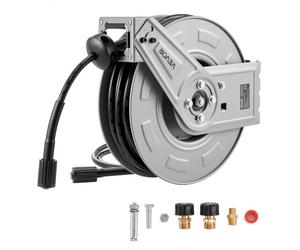 VEVOR Enrouleur de Tuyau pour Nettoyeur Haute Pression 19,8 m x 6,4 mm, Dévidoir Rétractable Acier, Montage sur Mur, Sol, Pression 220,6 bar, Enroulement Automatique pour Lavage Voiture, Sol, Jardin