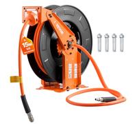 VEVOR Enrouleur Tuyau Air Comprimé 15 m x 9,5 mm Dévidoir Tuyaux Compresseur Air Pression Max 20,7 bar Enrouleur Automatique Tuyaux Hybrides, Fixation Plafond Mur, Tuyau d'Arrivée 1,52 m, Bras Double