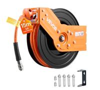 VEVOR Enrouleur Tuyau Air Comprimé 15 m x 9,5 mm Dévidoir Tuyaux Compresseur Air Pression Max 20,7 bar Enrouleur Automatique Tuyaux Hybrides avec Tuyau Arrivé 1 m, Fixation Mur Plafond, Bras Simple