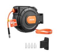 VEVOR Enrouleur Tuyau Air Comprimé 30 m x 9,5 mm Dévidoir Tuyaux Compresseur Air Pression Max 20,7 bar Enrouleur Fermé Automatique Tuyaux PVC, Fixation Murale Pivotante à 180°, Tuyau d'Arrivée 2 m