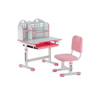 VEVOR Ensemble chaise et bureau pour enfants, avec étagère et tiroir de rangement, table et chaise d'étude pour enfants à hauteur réglable, pour apprentissage, pour chambre et salle d'étude, rose