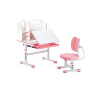 VEVOR Ensemble chaise et bureau pour enfants, avec étagère et tiroir de rangement, table et chaise d'étude, hauteur réglable et inclinés de 0 à 40°, pour lecture, pour chambre et salle d'étude, rose