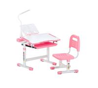 VEVOR Ensemble chaise et bureau pour enfants avec lampe, hauteur réglable, inclinaison 0 à 40°, rose