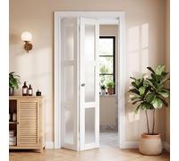 VEVOR, ensemble complet de porte pliante à double vantail, dimensions 762 mm (deux panneaux de 381 mm) x 2032 mm, en verre dépoli, pour armoires et chambres, porte coulissante pliante à double vantail