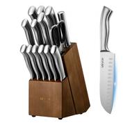 VEVOR Ensemble Couteaux de Cuisine avec Bloc, 15 Pièces, Manche et Lame en Acier Inoxydable à Haute Teneur, Bloc en Bois à Couteaux et Ciseaux de Cuisine Tranchants avec Fusil à Aiguiser