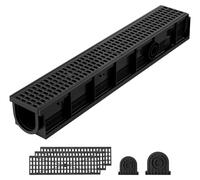VEVOR, ensemble de 6 canaux de drainage en plastique, dimensions 1020 x 154 x 140 mm, avec grille et bouchons d'extrémité, capacité de charge de 1,5 tonne, débit maximal de 15,9 m³/h. Système de drain