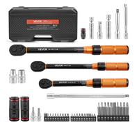 VEVOR Jeu de ynamométrique à Cliquet 47Pcs Entraînement 1/4" 3/8" 1/2", Double Échelle, Précision ±3 %, pour Réparation Automobile avec Douilles à Bougie, Embouts, Rallonges, Coffret de Rangment