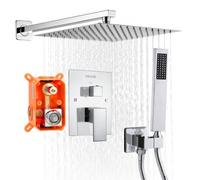 VEVOR Ensemble de Robinetterie de Douche Encastrable, Système de Douche de Pluie avec Pommeau de Tête Carré 30,5 cm, Douchette à Main et Kit de Garniture, Fixation Murale, Salle de Bain, Argent Chromé