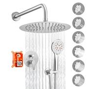 VEVOR Ensemble de Robinetterie de Douche Encastrable, Système de Douche de Pluie avec Pommeau de Tête Rond 25,4 cm, Douchette à Main et Kit de Garniture, Fixation Murale, Salle de Bain, Nickel Brossé