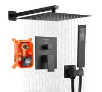 VEVOR Ensemble de Robinetterie de Douche Encastrable, Système de Douche de Pluie avec Pommeau de Tête Carré de 30,5 cm, Douchette à Main et Kit de Garniture, Fixation Murale, Salle de Bain, Noir Mat