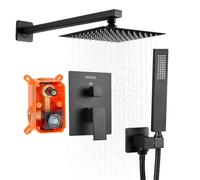 VEVOR Ensemble de Robinetterie de Douche Encastrable, Système de Douche de Pluie avec Pommeau de Tête Carré de 20,3 cm, Douchette à Main et Kit de Garniture, Fixation Murale, Salle de Bain, Noir Mat
