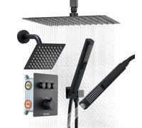 VEVOR Ensemble de Robinetterie de Douche, Système de Douche Thermostatique à 3 Fonctions, Pommeau Haut à Effet Pluie de 30,5 cm, Pommeau Mural et Douchette à Main 2-en-1, Salle de Bain, Noir Mat